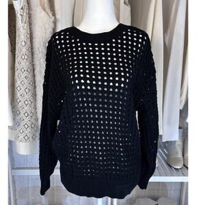 INC International Concepts Women's Size M Black Open Knit Pullover Sweater #0178